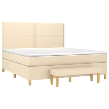 vidaXL Κρεβάτι Boxspring με Στρώμα Κρεμ 160x200cm Υφασμάτινο 1 τεμ. - Διπλό