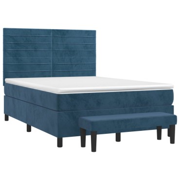 vidaXL Κρεβάτι Boxspring με Στρώμα Σκούρο Μπλε 140x190 εκ. Βελούδινο
