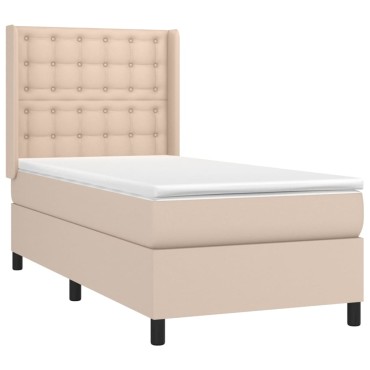 vidaXL Κρεβάτι Boxspring Στρώμα&LED Καπουτσίνο 90x200 εκ. Συνθ. Δέρμα