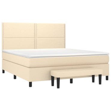 vidaXL Κρεβάτι Boxspring με Στρώμα Κρεμ 160x200cm Υφασμάτινο 1 τεμ. - Διπλό