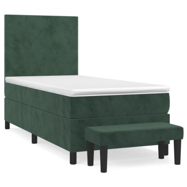 vidaXL Κρεβάτι Boxspring με Στρώμα Σκούρο Πράσινο 90x190 εκ. Βελούδινο