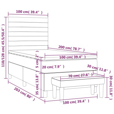 vidaXL Κρεβάτι Boxspring με Στρώμα Σκούρο Πράσινο 100x200εκ. Βελούδινο