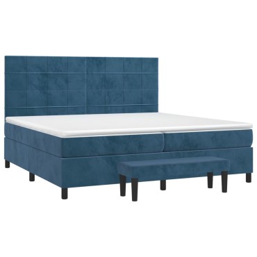 vidaXL Κρεβάτι Boxspring με Στρώμα Σκούρο Μπλε 200x200 εκ. Βελούδινο