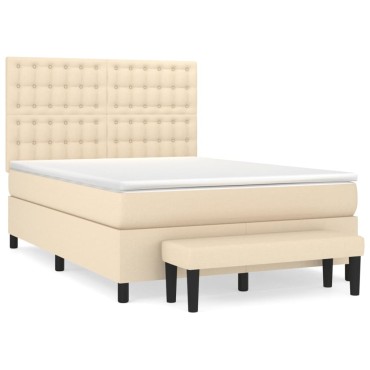 vidaXL Κρεβάτι Boxspring με Στρώμα Κρεμ 140x200 εκ. Υφασμάτινο