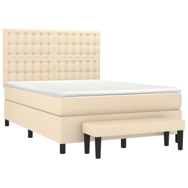 vidaXL Κρεβάτι Boxspring με Στρώμα Κρεμ 140x200 εκ. Υφασμάτινο