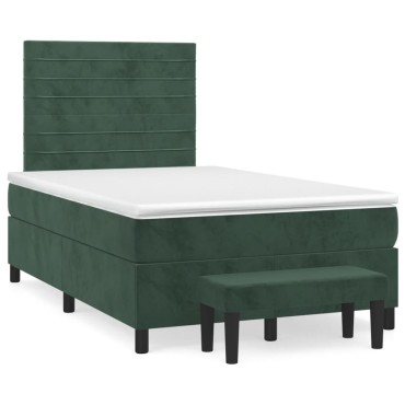 vidaXL Κρεβάτι Boxspring με Στρώμα Σκούρο Πράσινο 120x200εκ. Βελούδινο