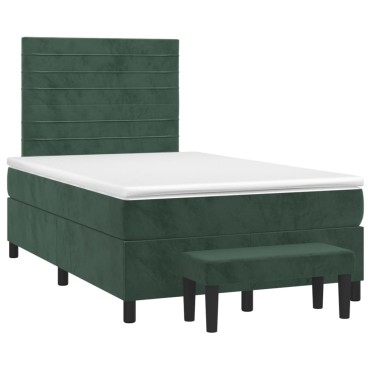 vidaXL Κρεβάτι Boxspring με Στρώμα Σκούρο Πράσινο 120x200εκ. Βελούδινο