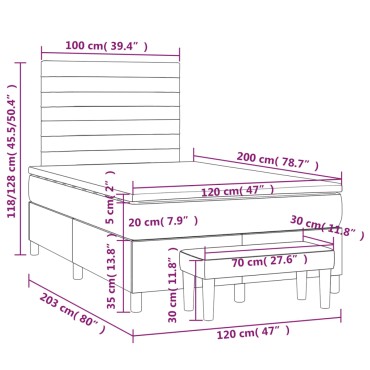 vidaXL Κρεβάτι Boxspring με Στρώμα Σκούρο Πράσινο 120x200εκ. Βελούδινο