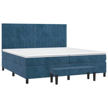vidaXL Κρεβάτι Boxspring με Στρώμα Σκούρο Μπλε 200x200 εκ. Βελούδινο