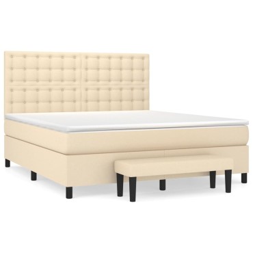 vidaXL Κρεβάτι Boxspring με Στρώμα Κρεμ 180x200cm Υφασμάτινο 1 τεμ. - Διπλό