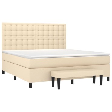 vidaXL Κρεβάτι Boxspring με Στρώμα Κρεμ 180x200cm Υφασμάτινο 1 τεμ. - Διπλό