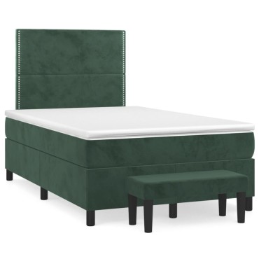 vidaXL Κρεβάτι Boxspring με Στρώμα Σκούρο Πράσινο 120x200εκ. Βελούδινο