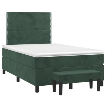 vidaXL Κρεβάτι Boxspring με Στρώμα Σκούρο Πράσινο 120x200εκ. Βελούδινο