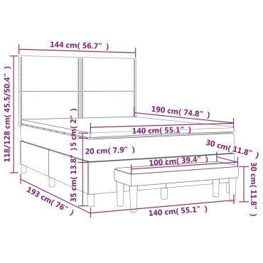 vidaXL Κρεβάτι Boxspring με Στρώμα Σκούρο Μπλε 140x190 εκ. Βελούδινο