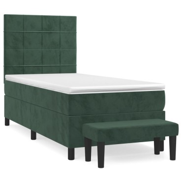 vidaXL Κρεβάτι Boxspring με Στρώμα Σκούρο Πράσινο 90x190 εκ. Βελούδινο