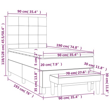 vidaXL Κρεβάτι Boxspring με Στρώμα Σκούρο Πράσινο 90x190 εκ. Βελούδινο
