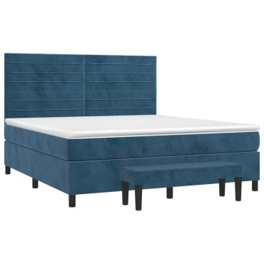 vidaXL Κρεβάτι Boxspring με Στρώμα Σκούρο Μπλε 180x200 εκ. Βελούδινο