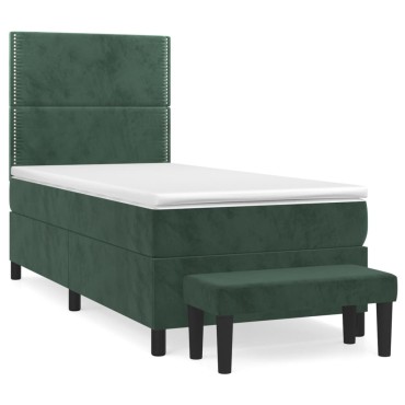 vidaXL Κρεβάτι Boxspring με Στρώμα Σκούρο Πράσινο 90x190 εκ. Βελούδινο