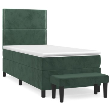 vidaXL Κρεβάτι Boxspring με Στρώμα Σκούρο Πράσινο 100x200εκ. Βελούδινο