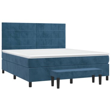 vidaXL Κρεβάτι Boxspring με Στρώμα Σκούρο Μπλε 160x200 εκ. Βελούδινο
