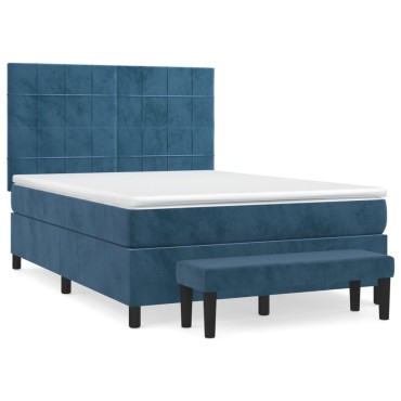 vidaXL Κρεβάτι Boxspring με Στρώμα Σκούρο Μπλε 140x190 εκ. Βελούδινο