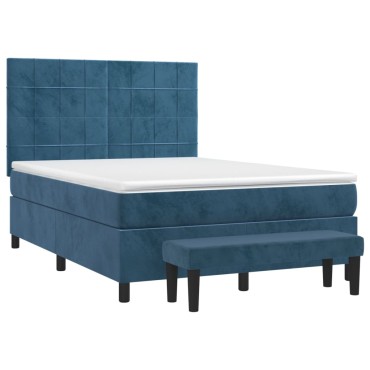 vidaXL Κρεβάτι Boxspring με Στρώμα Σκούρο Μπλε 140x190 εκ. Βελούδινο