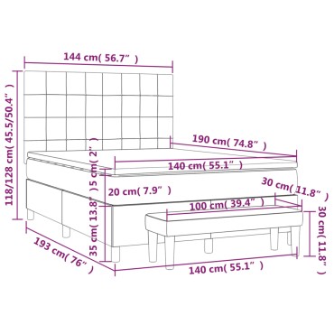 vidaXL Κρεβάτι Boxspring με Στρώμα Σκούρο Μπλε 140x190 εκ. Βελούδινο