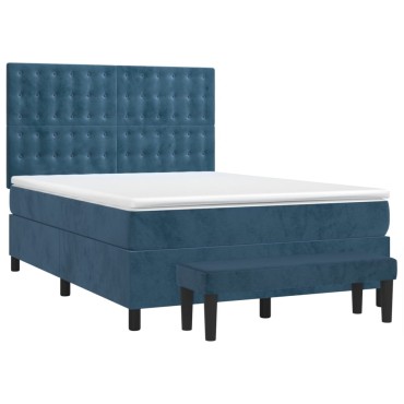 vidaXL Κρεβάτι Boxspring με Στρώμα Σκούρο Μπλε 140x200 εκ. Βελούδινο