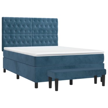 vidaXL Κρεβάτι Boxspring με Στρώμα Σκούρο Μπλε 140x190 εκ. Βελούδινο