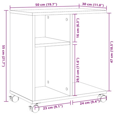 vidaXL Βοηθητικό Τραπέζι με Ρόδες Sonoma Δρυς 50x30x55cm Επεξ. Ξύλο 1 τεμ.