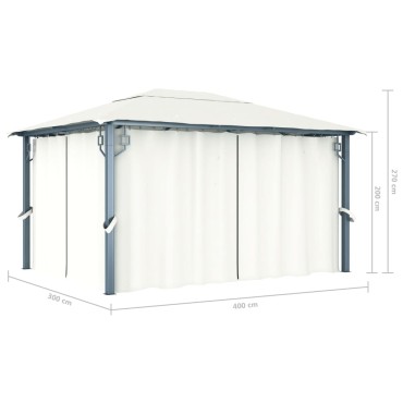 vidaXL Κιόσκι με Κουρτίνα Κρεμ 400 x 300 εκ. Αλουμινίου