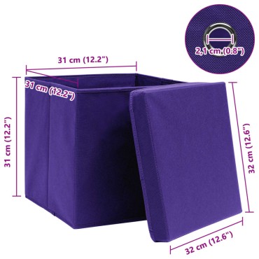 vidaXL Κουτιά Αποθήκευσης με Καπάκια 4 τεμ Μοβ 32x32x32εκ Υφασμάτινα