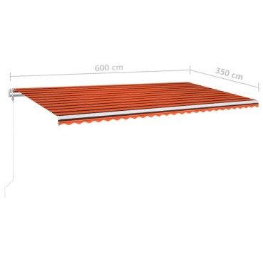 vidaXL Τέντα Αυτόματη με LED&Αισθητ. Ανέμου Πορτοκαλί/Καφέ 600x350 εκ.