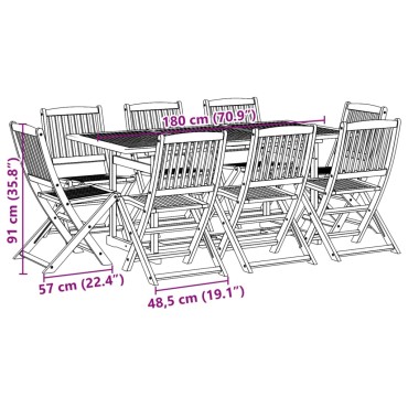vidaXL Σετ Τραπεζαρίας Κήπου 9 τεμ. 180x90x75cm Μασίφ Ακακία