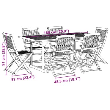vidaXL Σετ Τραπεζαρίας Κήπου 7 τεμ. 180x90x75cm Μασίφ Ακακία