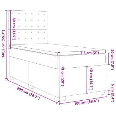 vidaXL Κρεβάτι Boxspring με Στρώμα Σκούρο Καφέ 100x200 εκ. Υφασμάτινο