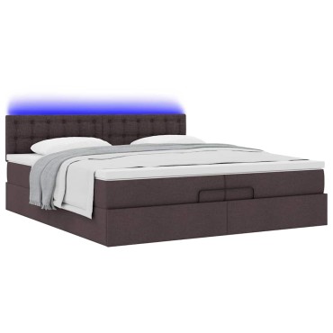 vidaXL Οθωμανικό κρεβάτι με στρώματα&LEDs Σκούρο καφέ 200x200cm ύφασμα - Διπλό