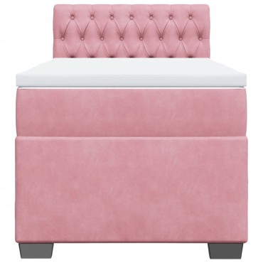 vidaXL Κρεβάτι Boxspring με Στρώμα Ροζ 100x200 εκ. Βελούδινο