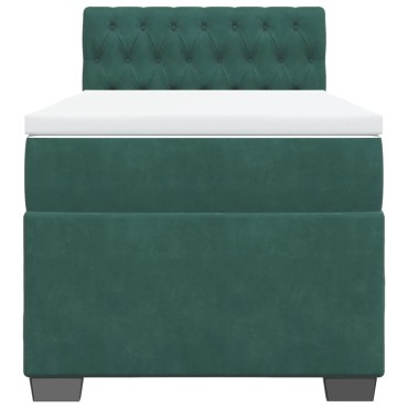 vidaXL Κρεβάτι Boxspring με Στρώμα Σκούρο Πράσινο 90x200 εκ. Βελούδινο