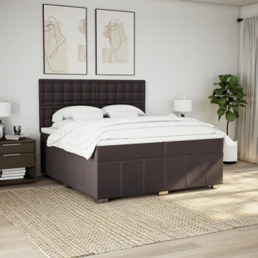 vidaXL Κρεβάτι Boxspring με Στρώμα Σκούρο Καφέ 200x200cm Υφασμάτινο 1 τεμ. - Διπλό