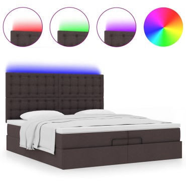 vidaXL Οθωμανικό κρεβάτι με στρώματα&LEDs Σκούρο καφέ 200x200cm ύφασμα - Διπλό