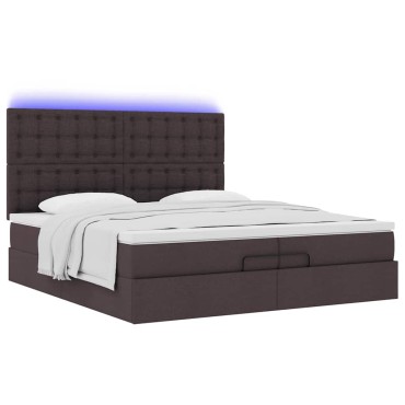 vidaXL Οθωμανικό κρεβάτι με στρώματα&LEDs Σκούρο καφέ 200x200cm ύφασμα - Διπλό