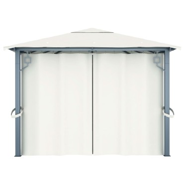 vidaXL Κιόσκι με Κουρτίνα και Φωτάκια LED Κρεμ 4 x 3 μ. Αλουμινίου