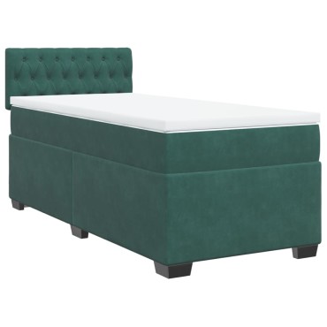 vidaXL Κρεβάτι Boxspring με Στρώμα Σκούρο Πράσινο 90x200 εκ. Βελούδινο