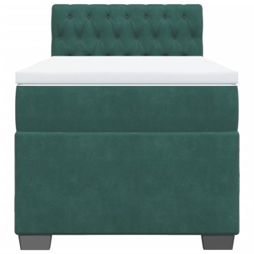 vidaXL Κρεβάτι Boxspring με Στρώμα Σκούρο Πράσινο 90x200 εκ. Βελούδινο