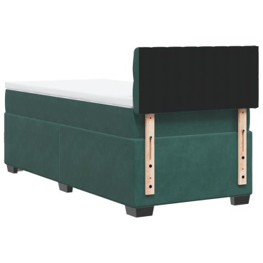 vidaXL Κρεβάτι Boxspring με Στρώμα Σκούρο Πράσινο 90x200 εκ. Βελούδινο