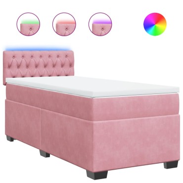 vidaXL Κρεβάτι Boxspring με Στρώμα Ροζ 100x200cm Βελούδινο 1 τεμ. - Μονό