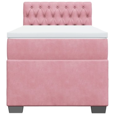 vidaXL Κρεβάτι Boxspring με Στρώμα Ροζ 100x200 εκ. Βελούδινο