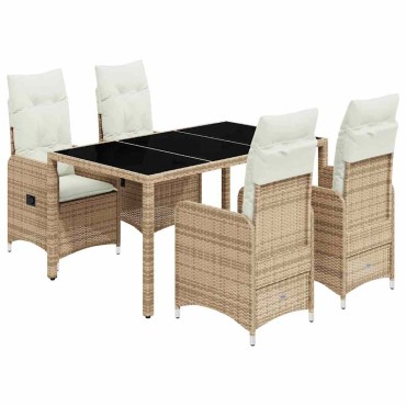 vidaXL Σετ Επίπλων Bistro Κήπου 5 τεμ. Μπεζ Συνθετ. Ρατάν με Μαξιλάρια 54,5x58,5x92cm