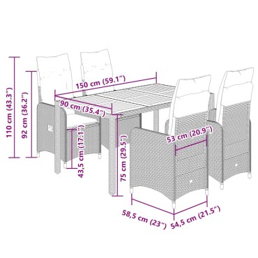vidaXL Σετ Επίπλων Bistro Κήπου 5 τεμ. Μπεζ Συνθετ. Ρατάν με Μαξιλάρια 54,5x58,5x92cm